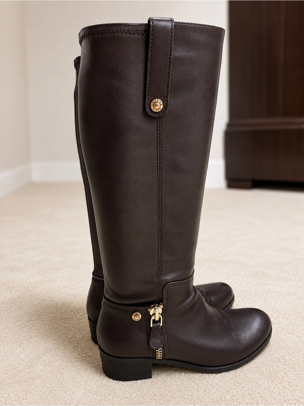 GUESS dark-brown knee-high riding boots - Dark Brown 7M